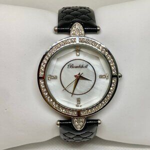 Bombshell women watch rhinestones Mop Dial 37mm Round SilverTone quartz running